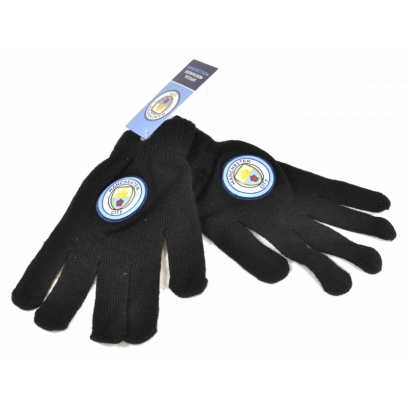 Image of Manchester City FC Mens Official Football Knitted Gloves in Black Male One Size