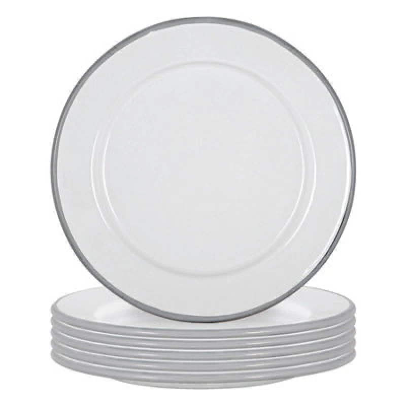 Image of Argon Tableware White Enamel Side Plates - 20Cm - Grey - Pack Of 6