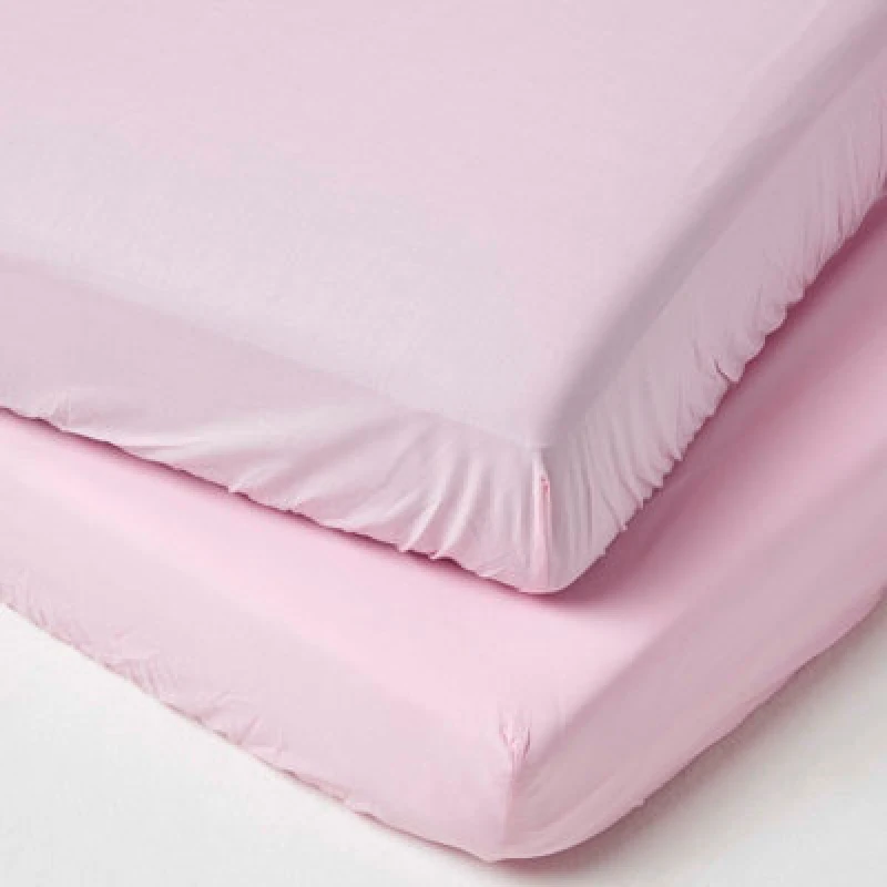 Image of Homescapes Cotton Cot Bed Fitted Sheets 200 Thread Count, 2 Pack Pink