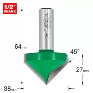 Image of Trend CRAFTPRO Chamfer V Grovve Router Cutter 38mm 25mm 1/2"