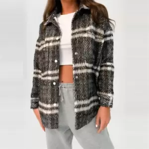 Image of Missguided Petite Brushed Checked Shacket - Brown