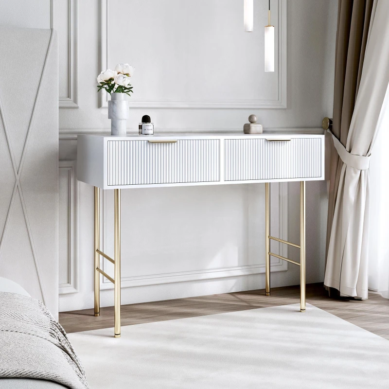 Image of CARME HOME Esme White Dressing Table - Drawers with ribbed front finished White Unisex