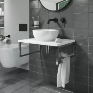 Image of 600mm White Countertop Basin Shelf with Round Basin - Lund