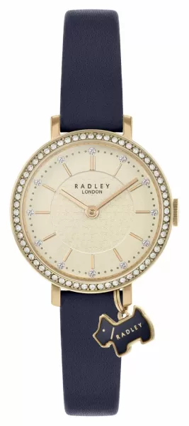 Image of Radley RY21294 Womens Crystal Set Bezel Blue Leather Strap Watch