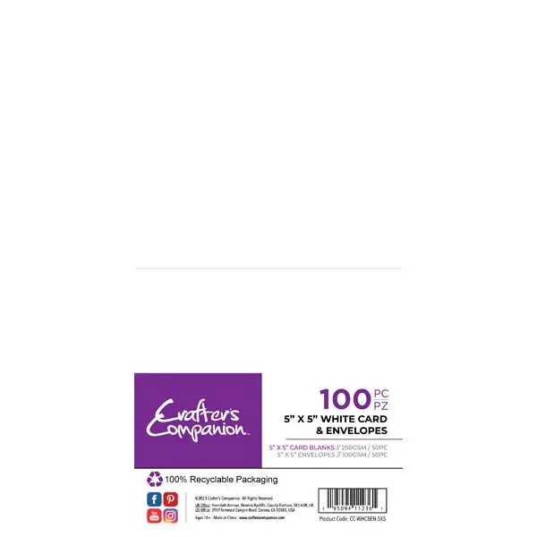 Image of Crafter's Companion 5" x 5" Card Blanks & Envelopes White 250 GSM Pack of 50