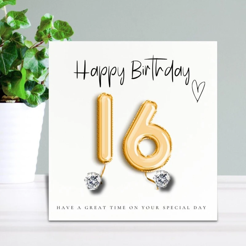 Image of Aye Do Gifts 16th Bday Stud Earrings & Gold Balloons Gift Card Silver female Stud