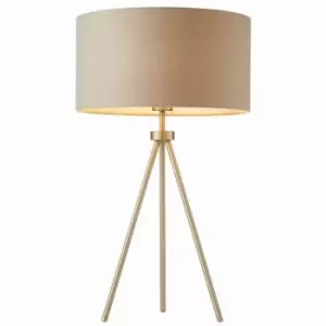 Image of Modern Tripod Table Lamp Nickel & Grey Shade Slim Metal Leg Bedside Desk Light