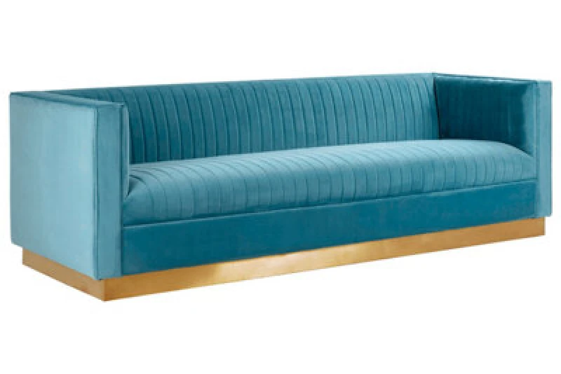 Image of Orsina 3 Seat Light Blue Sofa For Living Room, Modern Blue Velvet Settee Sofa, Comfortable 3 Seater Couch