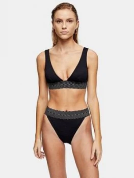 Image of Topshop Shirred Elastic High Waist Bikini Briefs - Black