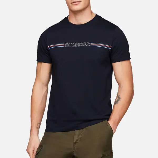 Image of Tommy Hilfiger Striped Logo Cotton T-Shirt - S