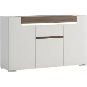 Image of Toronto 3 Door 1 Drawer Sideboard (inc. Plexi Lighting) - White High Gloss with San Remo Oak inset