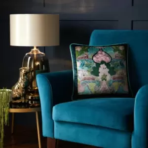 Image of Laurence Llewelyn Bowen Suburban Jungle Velvet Piped Edge Filled Cushion, Teal, 43 x 43 Cm
