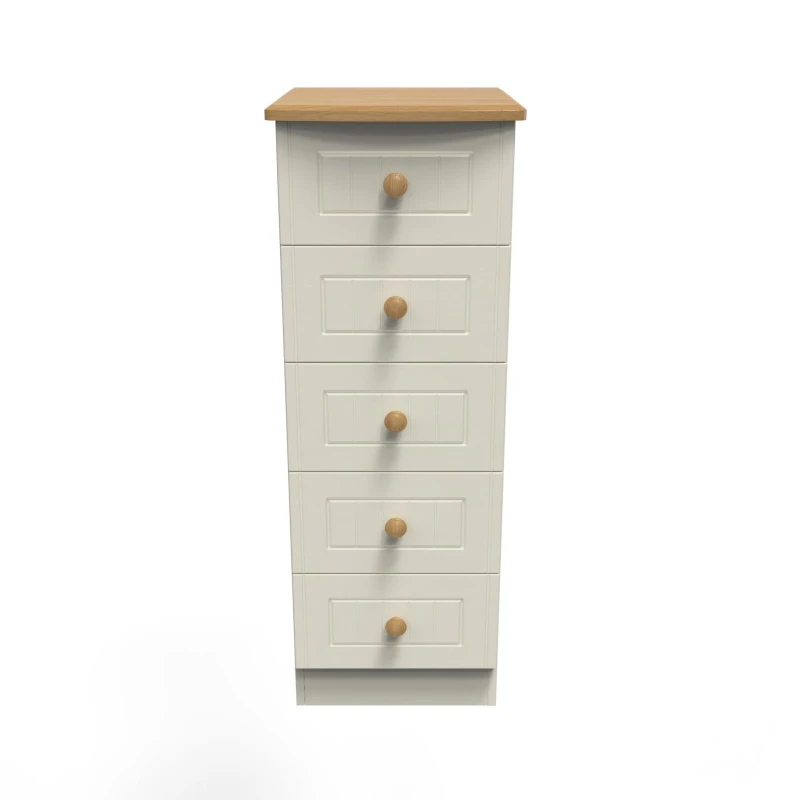 Image of Vittoria Ready Assembled Matt Cream Oak Effect 5 Drawer Chest (H)1075mm (W)395mm (D)415mm