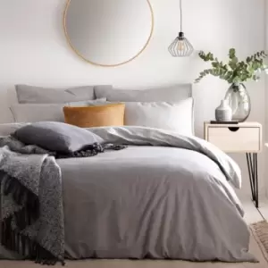 Image of The Linen Yard Claybourne Single Duvet Cover Set Cotton Grey