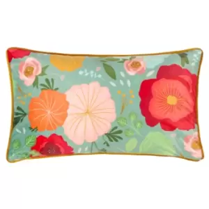 Image of Flower Girl Illustrated Rectangular Cushion Green