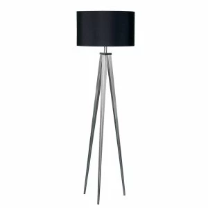 Image of Premier Housewares Satin Nickel Tripod Floor Lamp Black Shade, Black