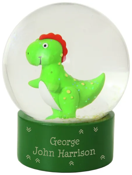 Image of Personalised Message Dinosaur Glitter Snow Globe