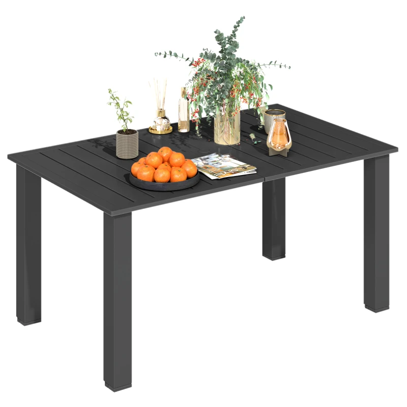 Image of Outsunny Garden Table with Parasol Hole, Slatted Metal Tabletop, Black 84G-739V00BK