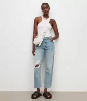 Image of AllSaints Womens April High-Rise Straight Boys Jeans, Blue, Size: 28