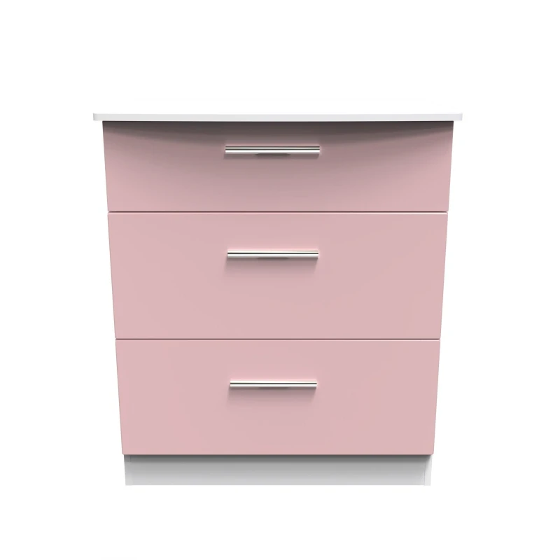 Image of Harrow 3 Drawer Deep Chest In Kobe Pink & White (Ready Assembled)