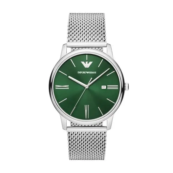 Image of Emporio Armani Quartz Green Dial Steel Mesh Strap Mens Watch AR11578 AR11578