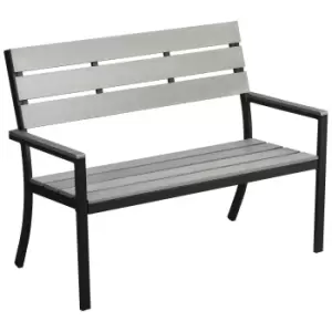 Image of Outsunny 2 Seater Garden Bench, Slatted Outdoor Bench with Steel Frame, Garden Loveseat, 122 x 65 x 92 cm, Grey
