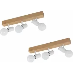 Image of Loops - 2 pack 3 Spot Wall Flush Ceiling Light Colour Brown White Shade E27 3x60W