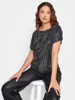 Image of Long Tall Sally Black Gunmetal Sequin T-Shirt, Black, Size 10, Women