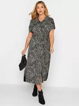 Image of Yours 3/4 Sleeve Button Up Polo Neck Animal Dress - Black, Size 26-28, Women
