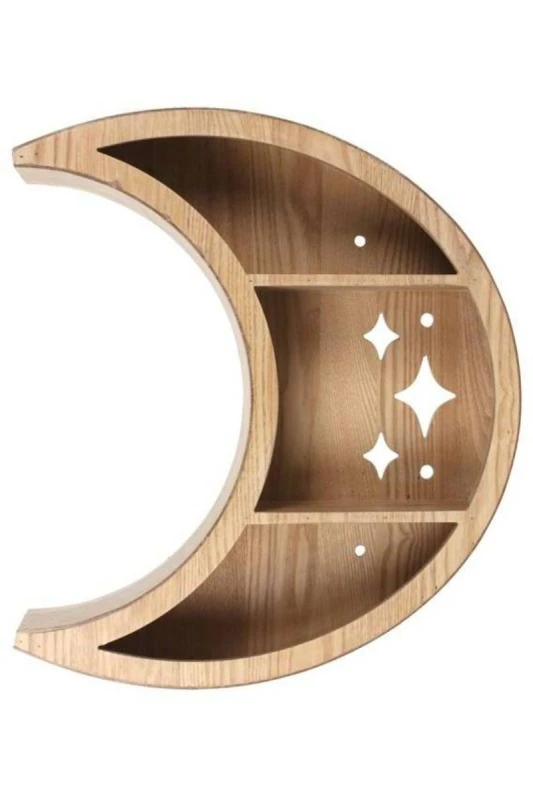 Image of KDMD Wooden Crescent Moon Wall Shelf Brown