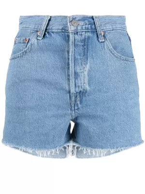 Image of Levis Ribcage High Rise Denim Shorts - Blue Size 26, Women