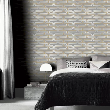 Image of Arthouse Link Grey & Yellow Wallpaper