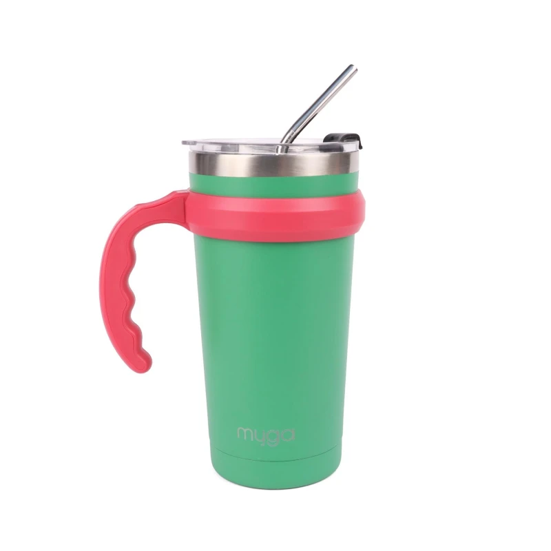 Image of Myga Insulated Cup with Straw, Flip Top Lid & Handle -590ml in Green Green Unisex