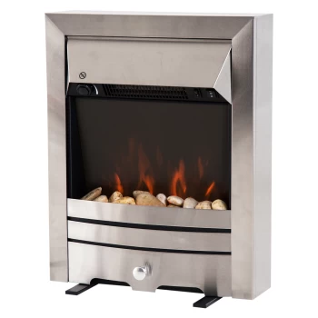 Image of HOMCOM 2KW Electric Fireplace Pebble Burning Effect Heater Fire Flame Indoor Stove LED Lighting - Stainless Steel