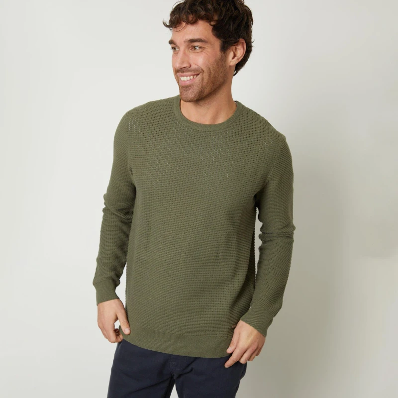 Image of Threadbare Crochet Knit Crew Neck Jumper Olive male M