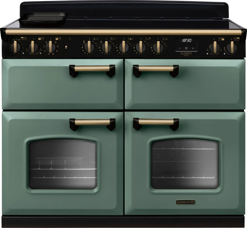Image of Rangemaster CLDLB110EIPMGR/AB1 Classic Deluxe BC 110cm Induction Range Cooker Antique Brass Trim 18386 - MINERAL GREEN CLDLB110EIPMGR/AB1