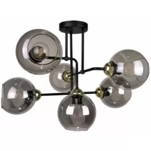 Image of Keter Cosmo Multi Arm Semi Flush Ceiling Light Black, Gold, 55cm, 6x E27