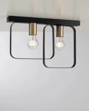 Image of Smith Twin Flush Ceiling Light Frame, Brushed Gold, E27