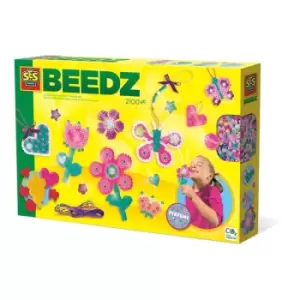 Image of SES CREATIVE Beedz Iron-On Beads Flower & Love Pegboards, with Perfume 2100 Iron-On Beads, 5 Years and Above (06219)
