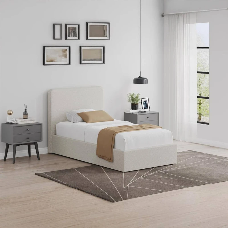 Image of FWStyle Beige Upholstered Single Ottoman Lift Up Storage Bedframe Beige Unisex Single