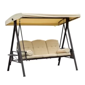 Image of Outsunny Steel Swing Chair Hammock Garden 3 Seater Canopy Cushion Shelter Outdoor Bench Beige