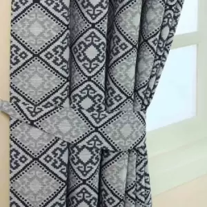 Image of HOMESCAPES Blue Aztec Jacquard Curtain Tie Back Pair - Blue and Grey