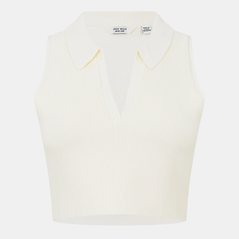 Image of Jack Wills Knitted Polo Crop Top - White White 6