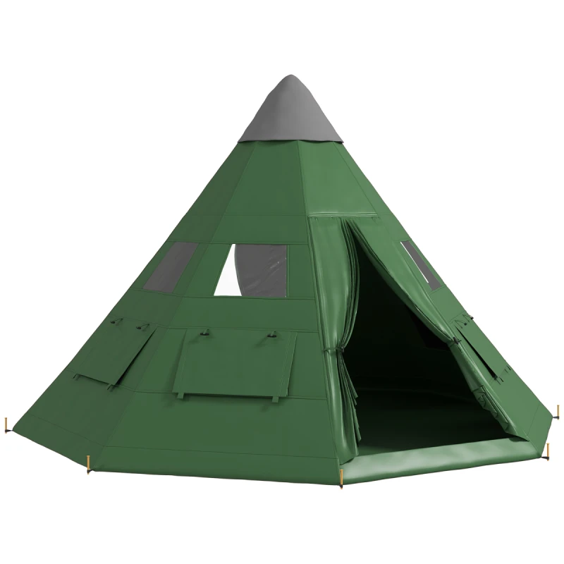Image of Outsunny Outsunny 6-7 Person Large Family Party Camping Tent W/ Carrying Bag - Green