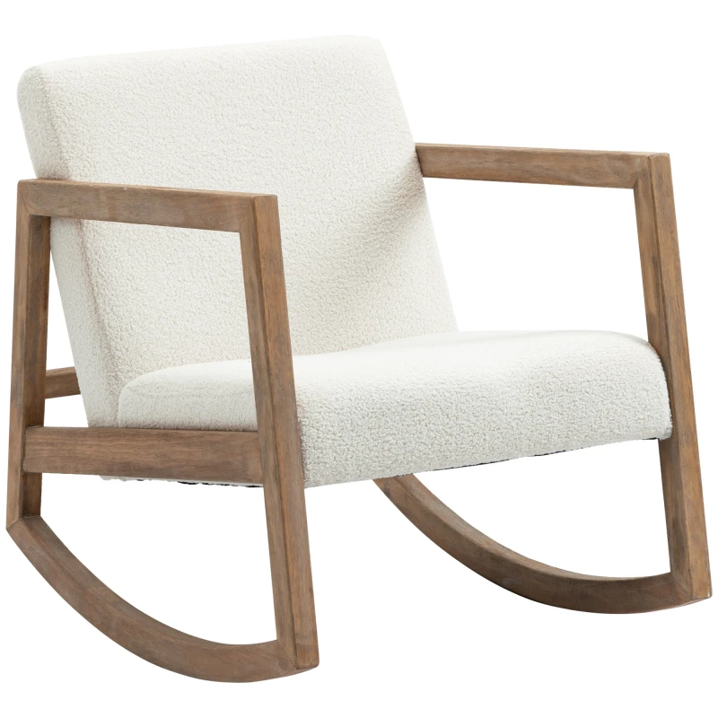 Image of HOMCOM Rocking Chair, Upholstered Sofa Armchair with Cushion and Wood Base, Cream 839-227V70CW