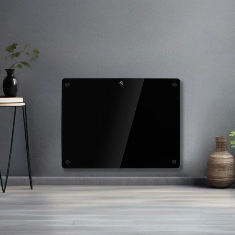 Image of Futura 1000W Electric Panel Heater Black Glass Wall Mounted Timer Thermostat Black Unisex