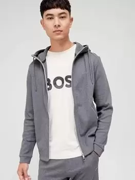 Image of BOSS Boss Saggy Curved Logo Zip Thru Hoodie, Medium Grey, Size L, Men