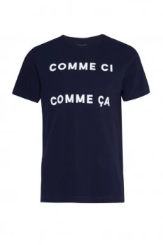 Image of Mens French Connection Comme Ci Comme Ca Slogan T Shirt Blue