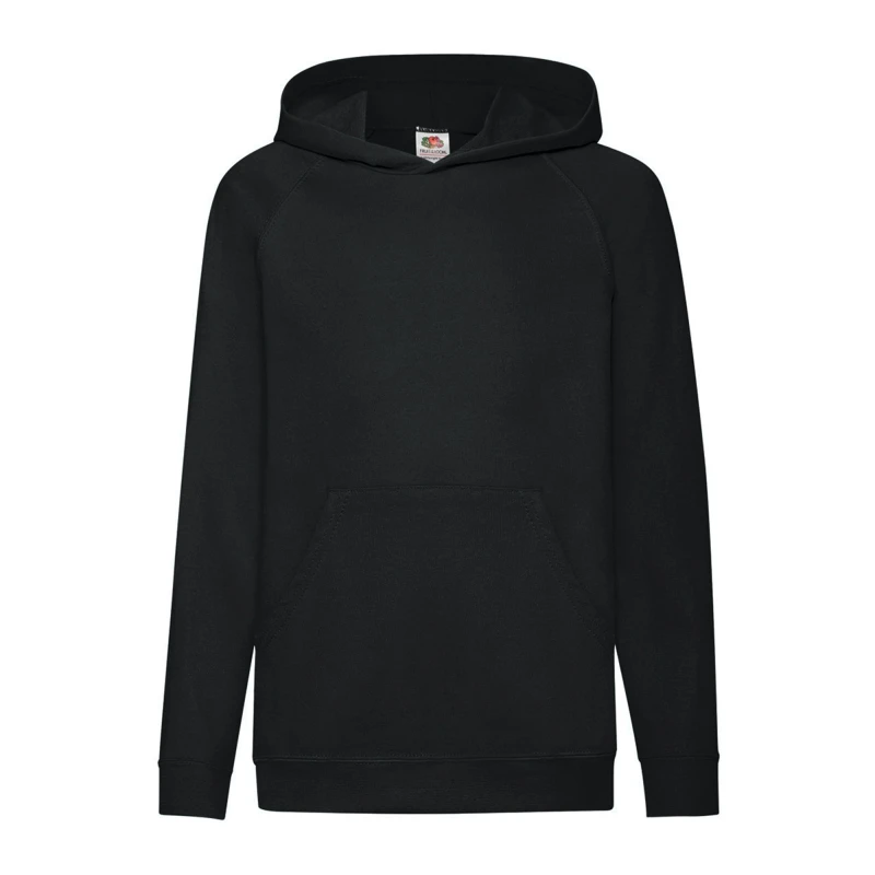 Image of Fruit of the Loom Lightweight Hooded Sweatshirt Hoodie in Black Size: 12-13 Years Black Unisex 12-13 Years