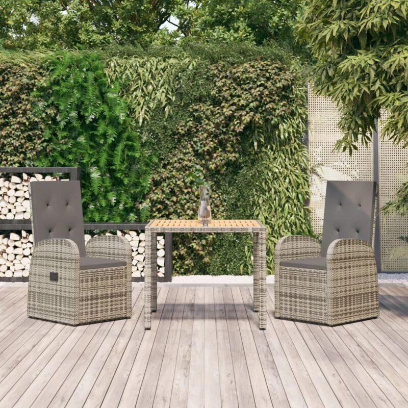 Image of VIDAXL 3 Piece Garden Dining Set Grey Poly Rattan&Solid Wood Acacia Vidaxl 8720845800826